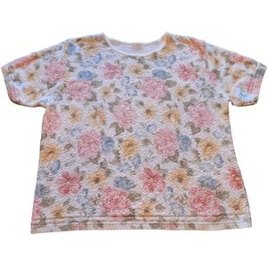 Womens Vintage Floral Lightweight Short Sleeve Coastal Grandma Sweater Size Lg
